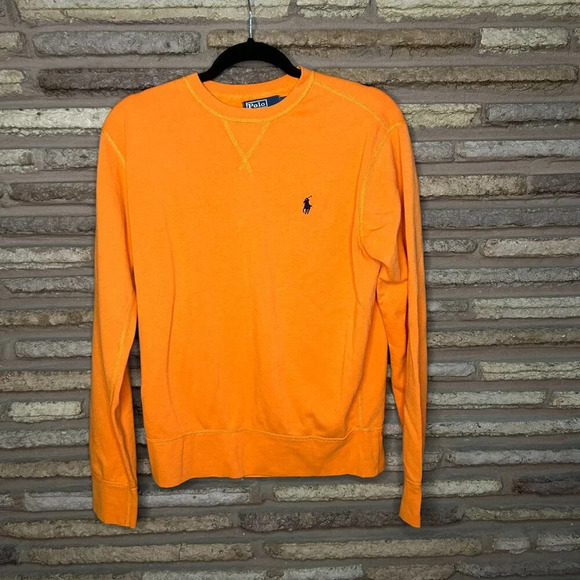 Polo by Ralph Lauren Vintage Orange Fleece Lined French Terry Sweatshirt Small - Picture 7 of 8